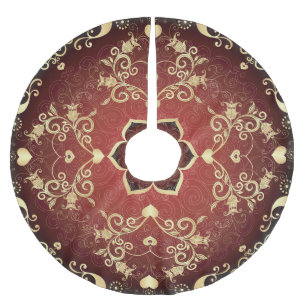 Gold-Purple Valentine Round Frame Brushed Polyester Tree Skirt