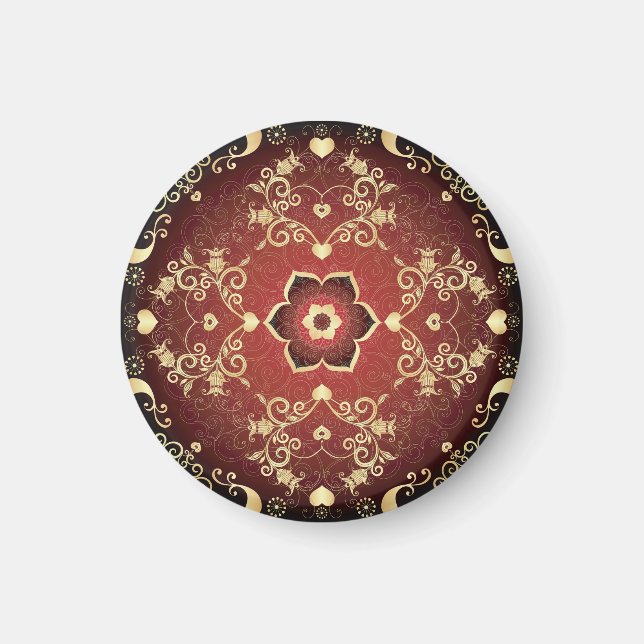 Gold-Purple Valentine Round Frame Magnet (Front)
