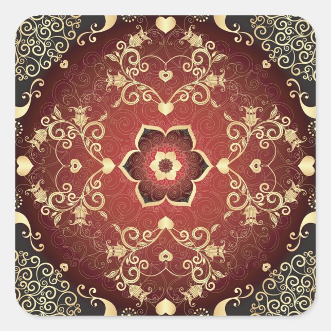 Gold-Purple Valentine Round Frame Square Sticker (Front)