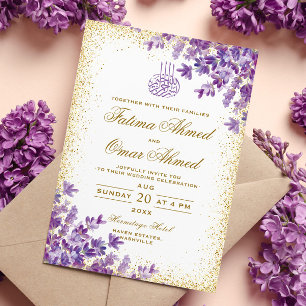 Gold Purple Violet Lavender Islamic Muslim Wedding Invitation