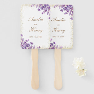 Gold Purple Watercolor Violet Lavender Wedding Hand Fan