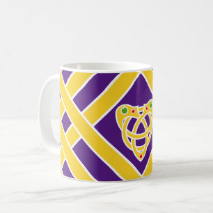 Gold/Purple/white bands/stripes, Celtic heart knot Coffee Mug