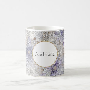Gold Purple White Floral Sparkle Coffee Mug