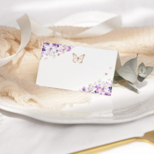 Gold purple wildflowers butterfly place card