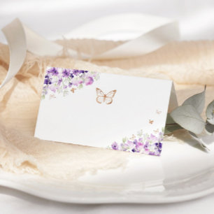Gold purple wildflowers butterfly place cards