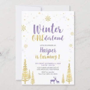 Gold & Purple, Winter Girl 1st Birthday Invitation