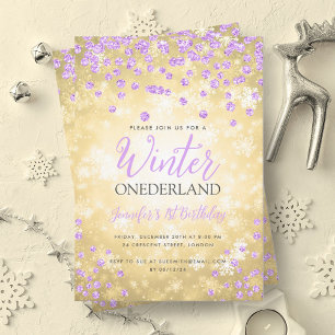 Gold Purple Winter ONEDERLAND 1st Birthday Invitation