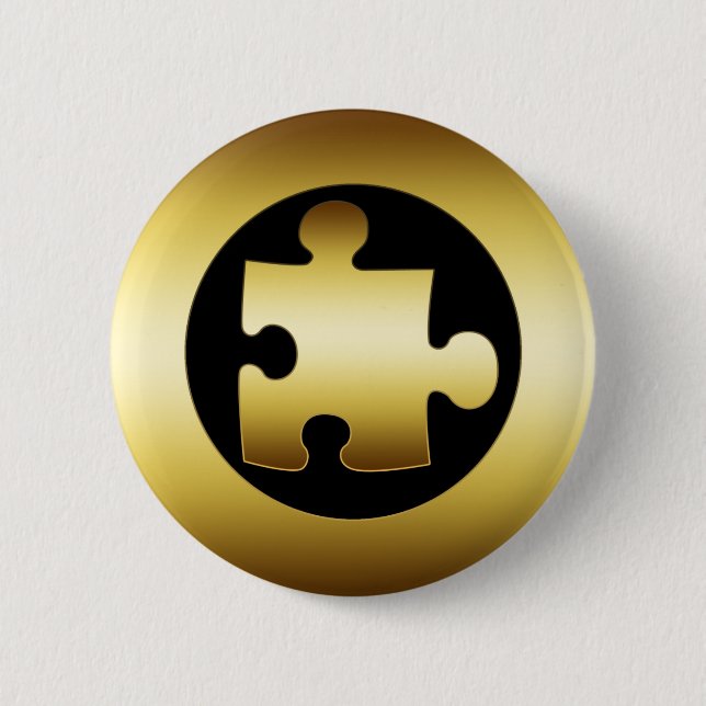 GOLD PUZZLE PIECE 6 CM ROUND BADGE (Front)