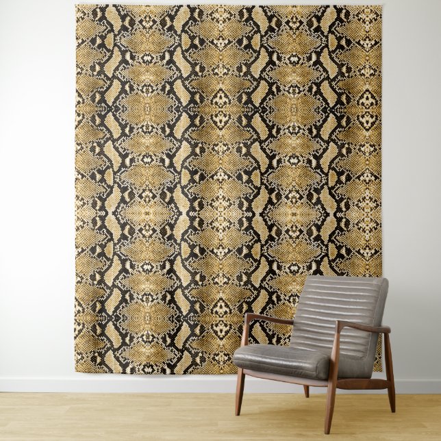 Gold Python Snakeskin Backdrop Tapestry (In Situ)