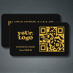 Gold QR Code Business Logo   Black Modern Business Card