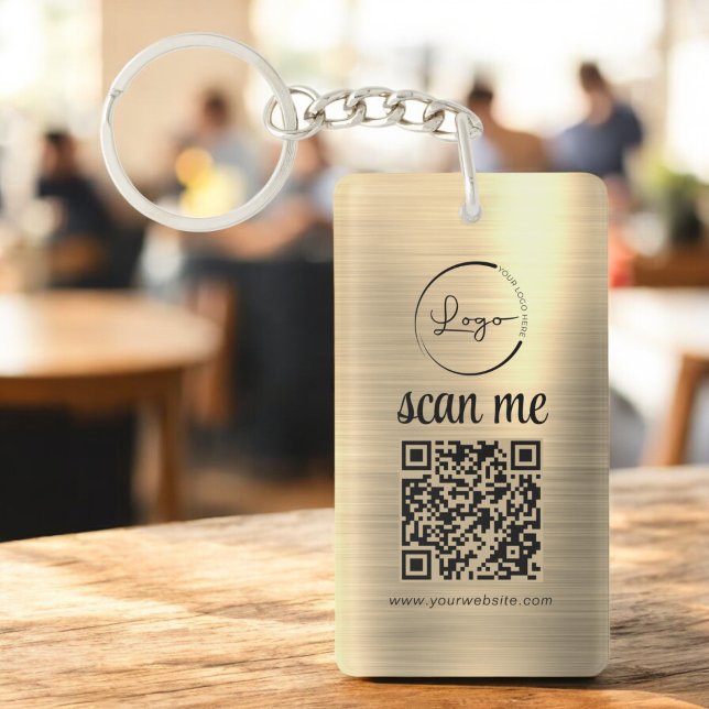 Gold QR Code Business Logo Promotional Key Ring (Creator Uploaded)