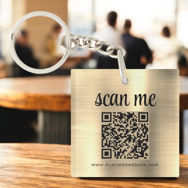 Gold QR Code Business Logo Promotional Key Ring (Creator Uploaded)
