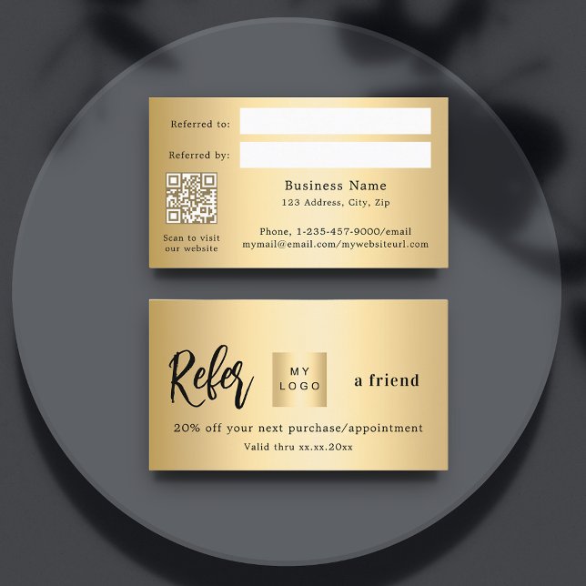 Gold qr code business logo referral card (Creator Uploaded)