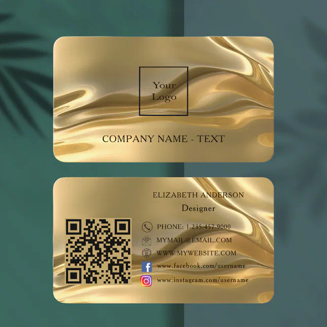 Gold qr code logo social media business card | Zazzle