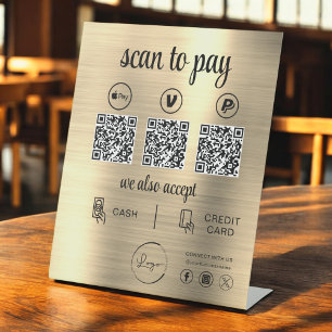 Gold QR Code Payment Scan to Pay Business Logo Pedestal Sign