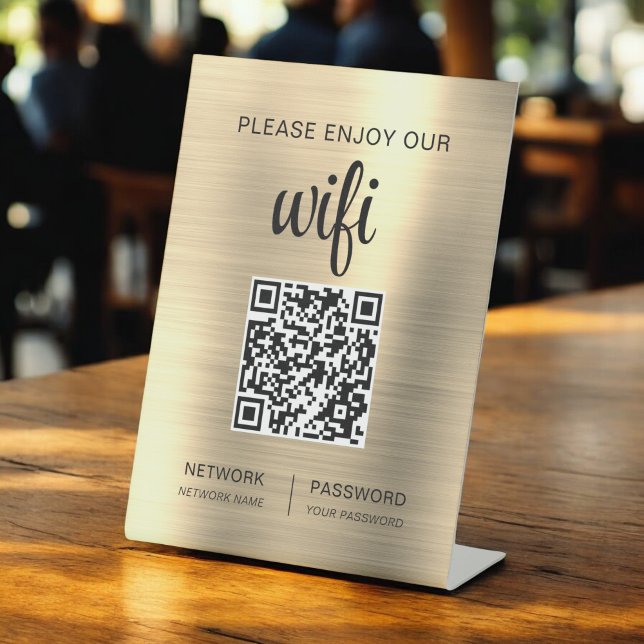 Gold QR Code Please Enjoy Our Wifi Pedestal Sign (Creator Uploaded)