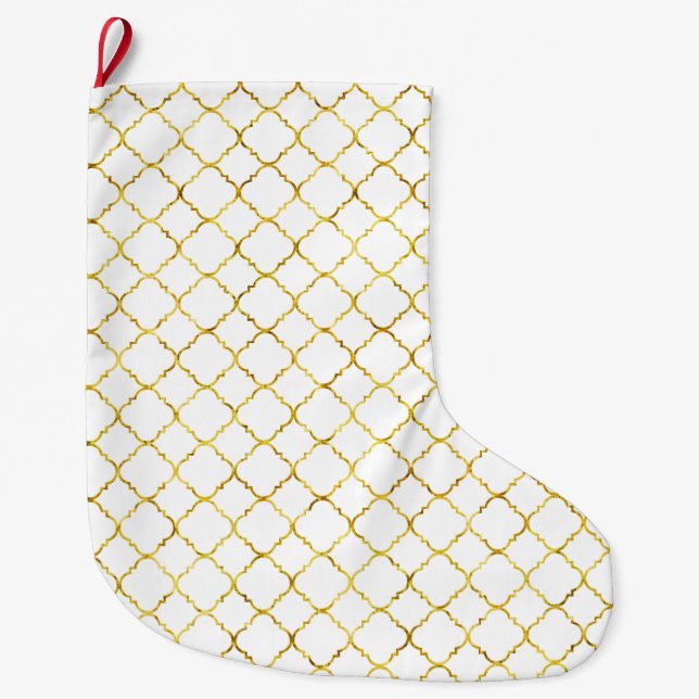 Gold Quatrefoil Large Christmas Stocking (Front)
