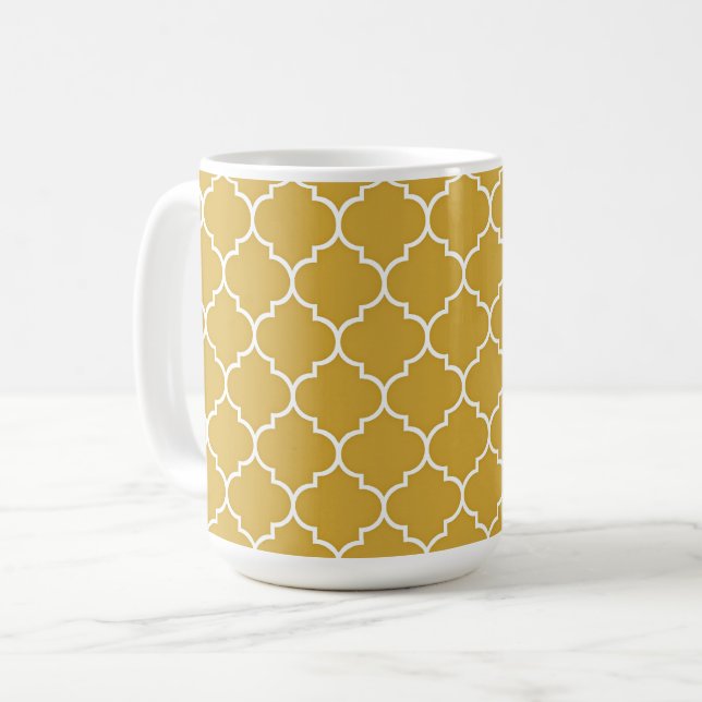 Gold Quatrefoil Pattern Coffee Mug (Front Left)