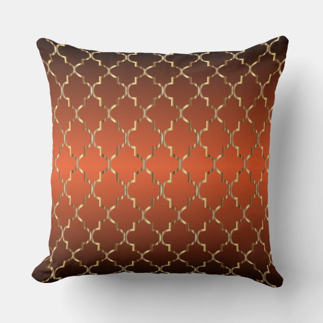 Gold Quatrefoil Pattern on Burnt Orange Cushion (Front)