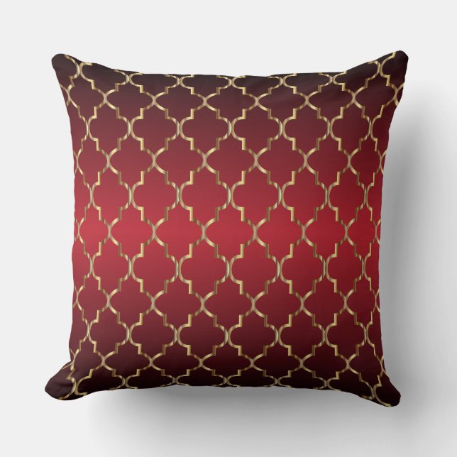 Gold Quatrefoil Pattern on Deep Red Blend Cushion (Front)