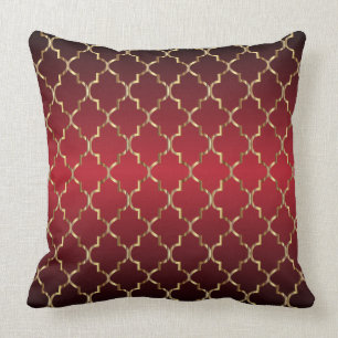 Gold Quatrefoil Pattern on Deep Red Blend Cushion