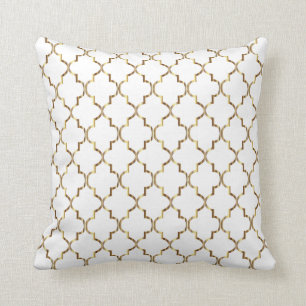 Gold Quatrefoil Pattern on White Cushion