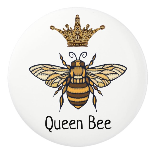 Gold Queen Bee with Fancy Crown Ceramic Knob (Front)