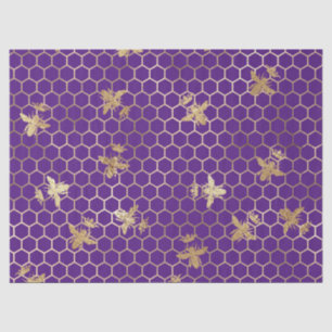 Gold Queen Bees and Honeycomb on Purple Decoupage Tissue Paper