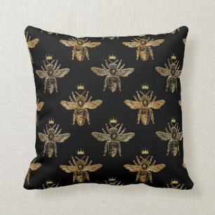 Gold Queen Bees on Black Cushion