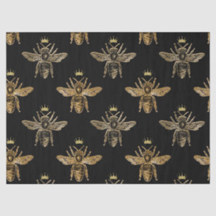 Gold Queen Bees on Black Decoupage Tissue Paper