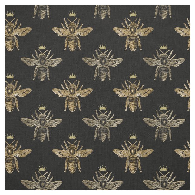 Gold Queen Bees on Black Fabric (Swatch)