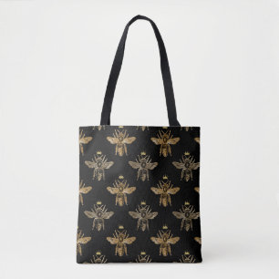 Gold Queen Bees on Black Tote Bag