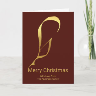 Gold Quill Feather Pen Writing Merry Christmas Card