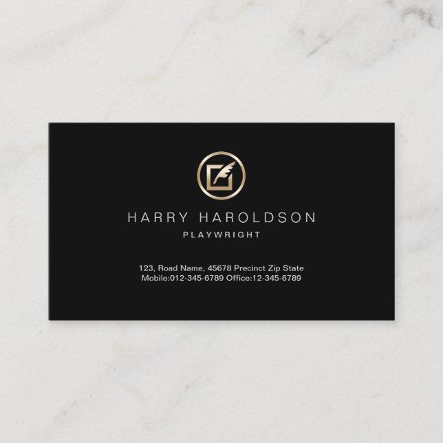 Gold Quill Paper Icon Novelist Business Card (Front)