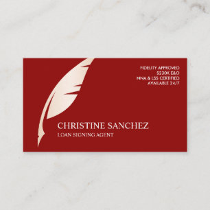 Gold Quill Pen RED PUBLIC NOTARY SINGNING AGENT Business Card