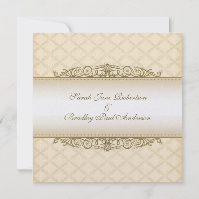 Gold Quilted Print Baroque Wedding Invitations (Back)