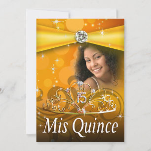 Gold Quinceanera 15 Princess Tiara  Photo Invitation