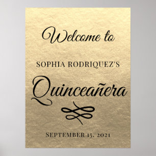 Gold Quinceañera 15th Birthday Welcome Poster
