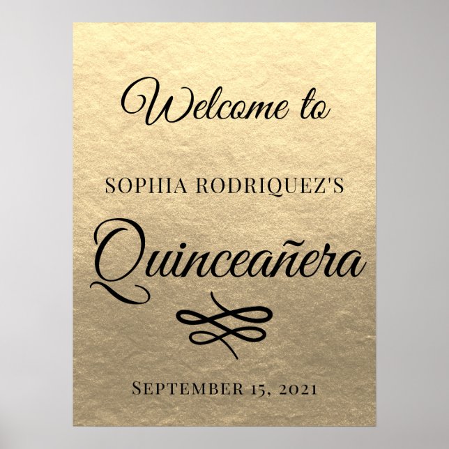 Gold Quinceañera 15th Birthday Welcome Poster (Front)