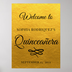 Gold Quinceañera 15th Birthday Welcome Poster