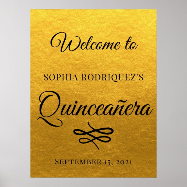 Gold Quinceañera 15th Birthday Welcome Poster (Front)
