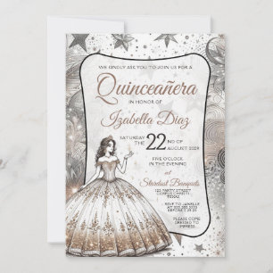 Gold Quinceañera Girl Invitation