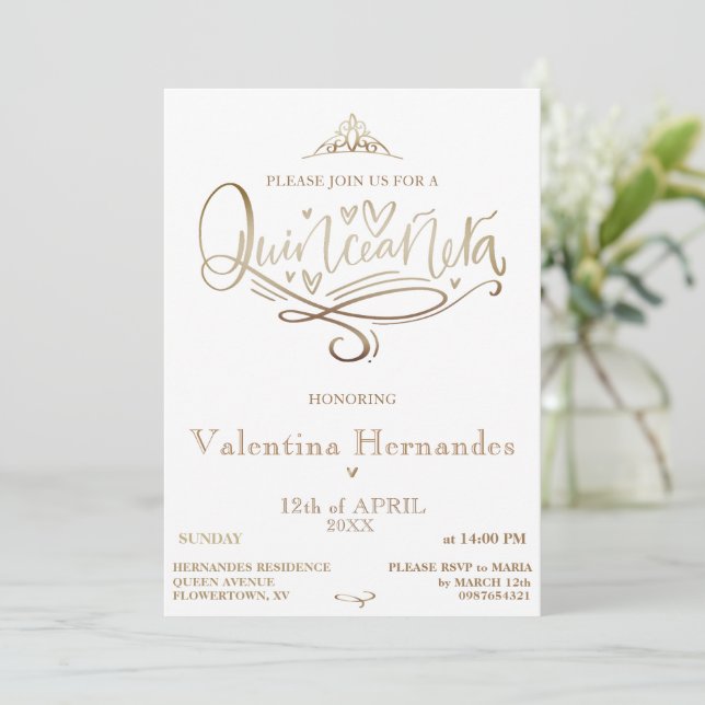 Gold Quinceañera Invitation Template (Standing Front)