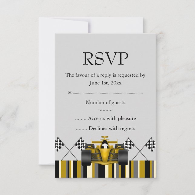 Gold Race Car RSVP Card (Front)