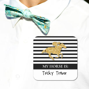 Gold Racehorse Derby Day Betting Square Sticker