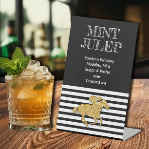 Gold Racehorse Mint Julep Pedestal Sign