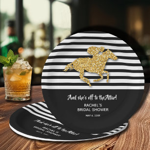 Gold Racehorse Off to the Altar Bridal Shower Paper Plate