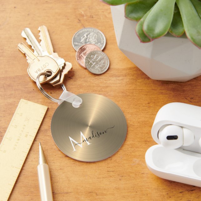 Gold Radial Metallic Script Name Key Ring (Desk)