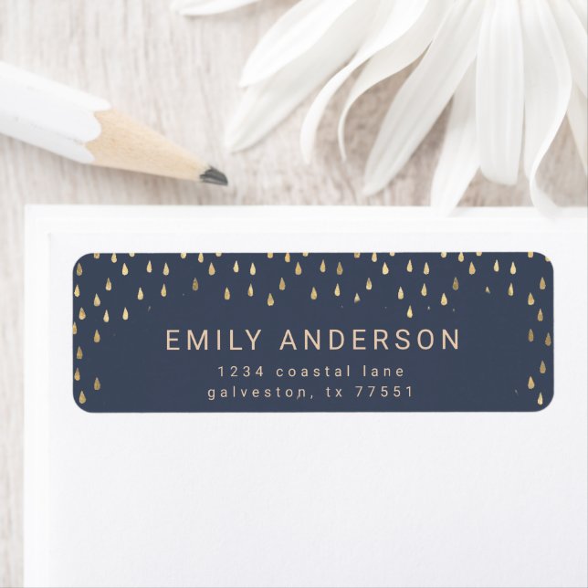 Gold Rain Drops Faux Foil Return Address Label (Insitu)
