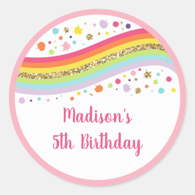 Gold Rainbow Art Party Birthday Classic Round Sticker (Front)
